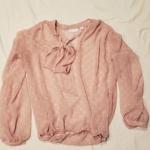 Sheer light pink with white polka dot blouse